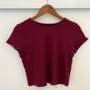 American Eagle maroon crop waffle t-shirt